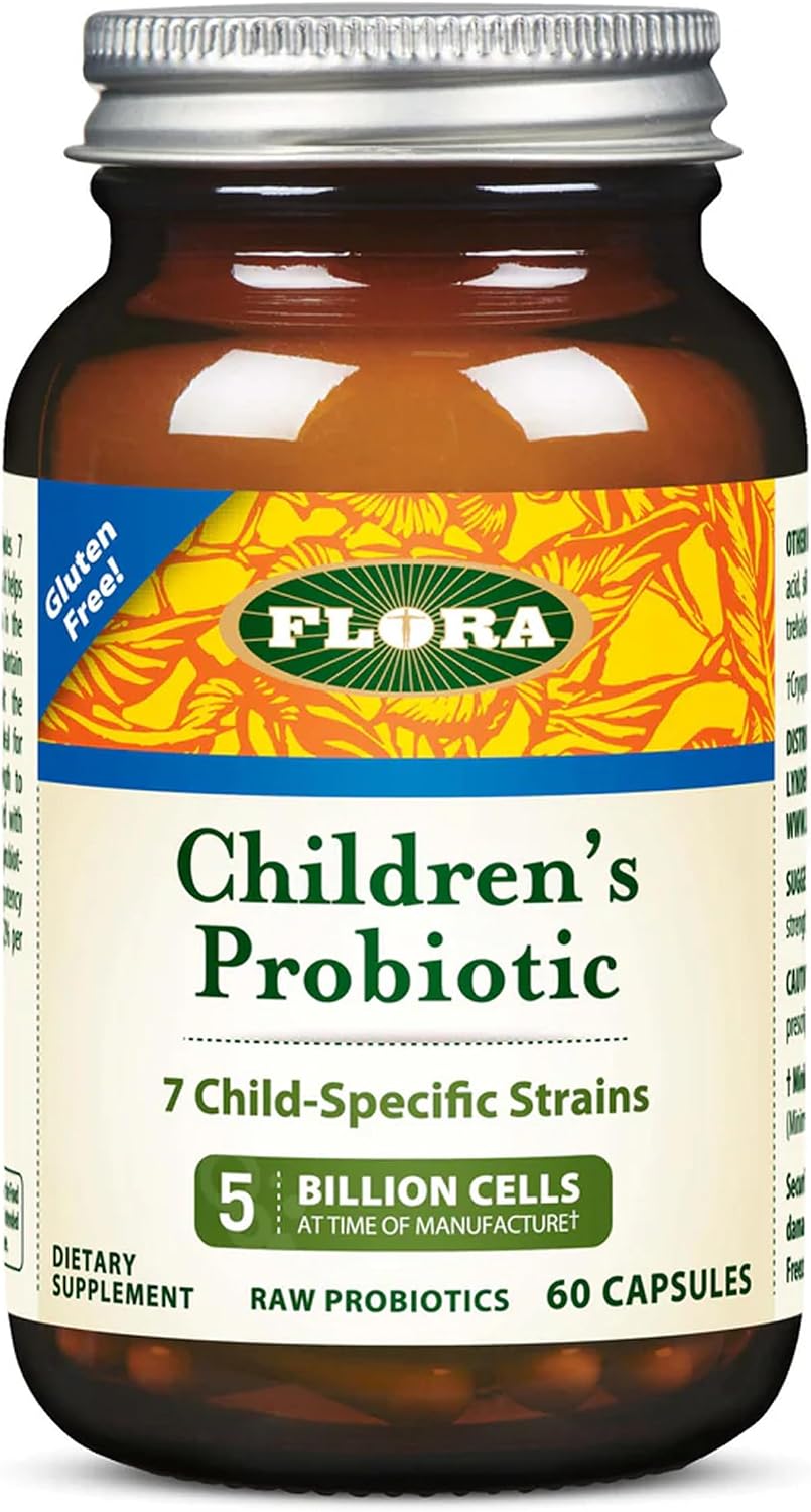 Flora - Udo's Choice Children's Probiotic Blend, with Seven Child-Specific Strains, 5 Billion Cells of Raw Probiotics, Formulated for Ages 5-15, Regain and Retain Gut Health, 60 Capsules