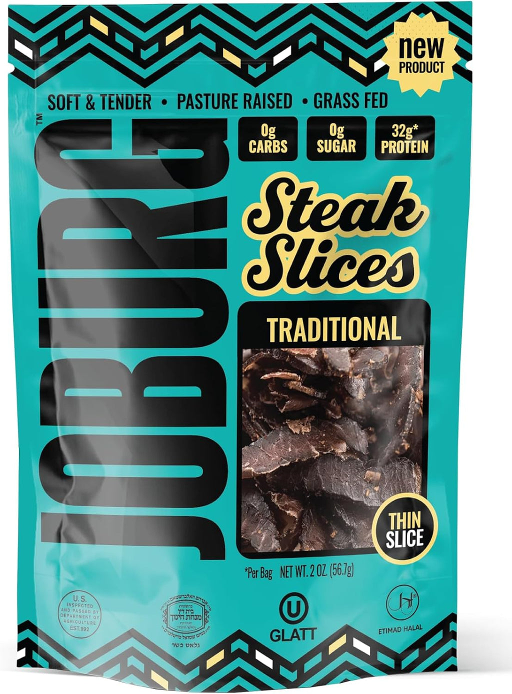 JOBURG TRADITIONAL FLAVOR Steak Slices Biltong Meat Snack Kosher Halal (2OZ, TRADITIONAL)