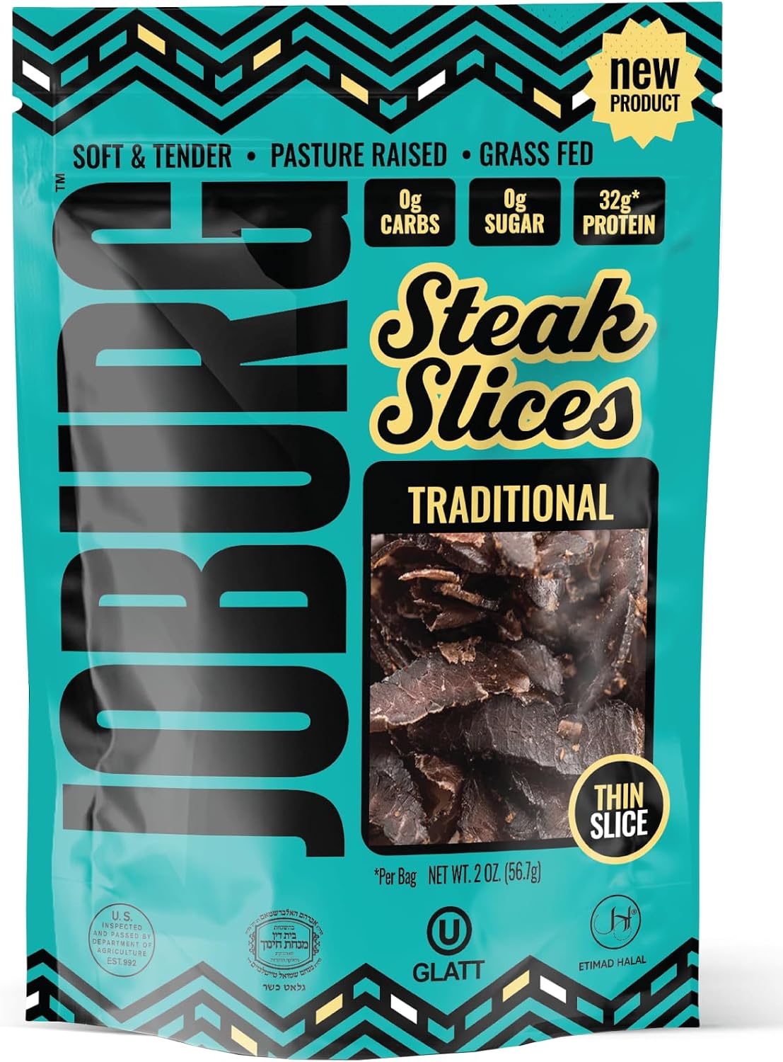 JOBURG TRADITIONAL FLAVOR Steak Slices Biltong Meat Snack Kosher Halal (2OZ, TRADITIONAL)