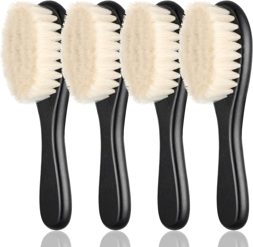 4 Pieces Barber Fade Brush Set with Natural Fiber Wooden Handle - Beard Styling Brush, Neck Duster, and Cleaning Brush for Men's Grooming