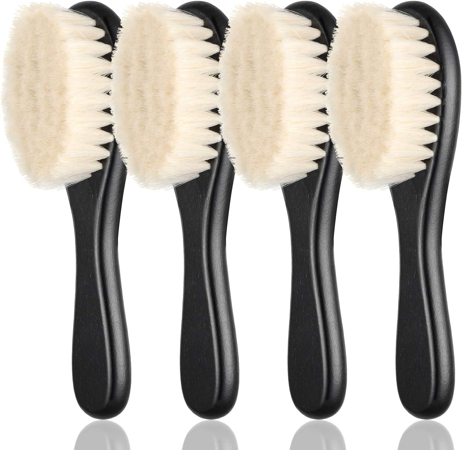 4 Pieces Barber Fade Brush Set with Natural Fiber Wooden Handle - Beard Styling Brush, Neck Duster, and Cleaning Brush for Men's Grooming