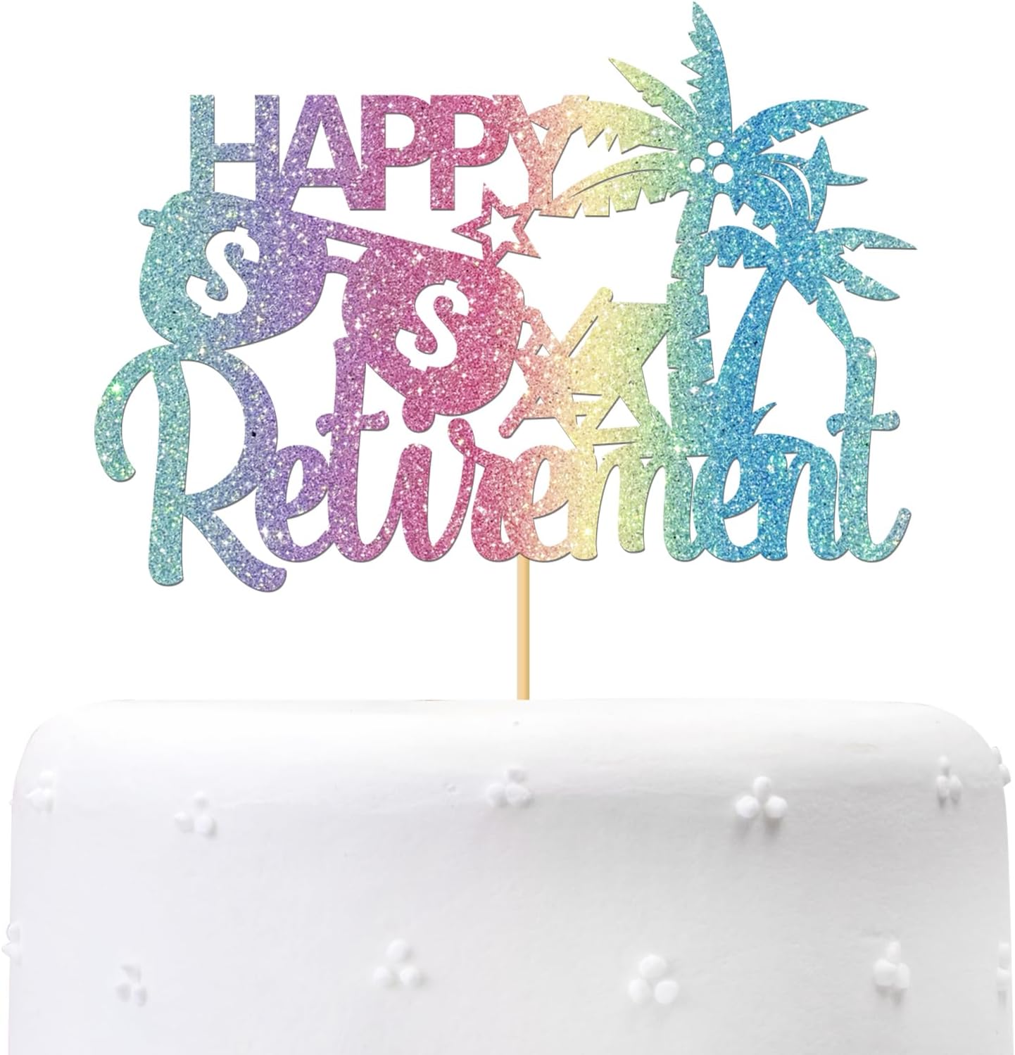 Happy Retirement Cake Topper - Going Away - Farewell Party/Goodbye Retired Party Decorations - Rainbow Glitter