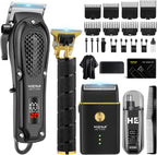 HIENA PRO Hair Clippers for Men Professional, Cordless Barber Clipper & T-Blade Beard/Hair Trimmer Set, Electric Razor Foil Shaver Nose Trimmer Barber Kit, Men's Hair Cutting Kit with 8 Guide Combs