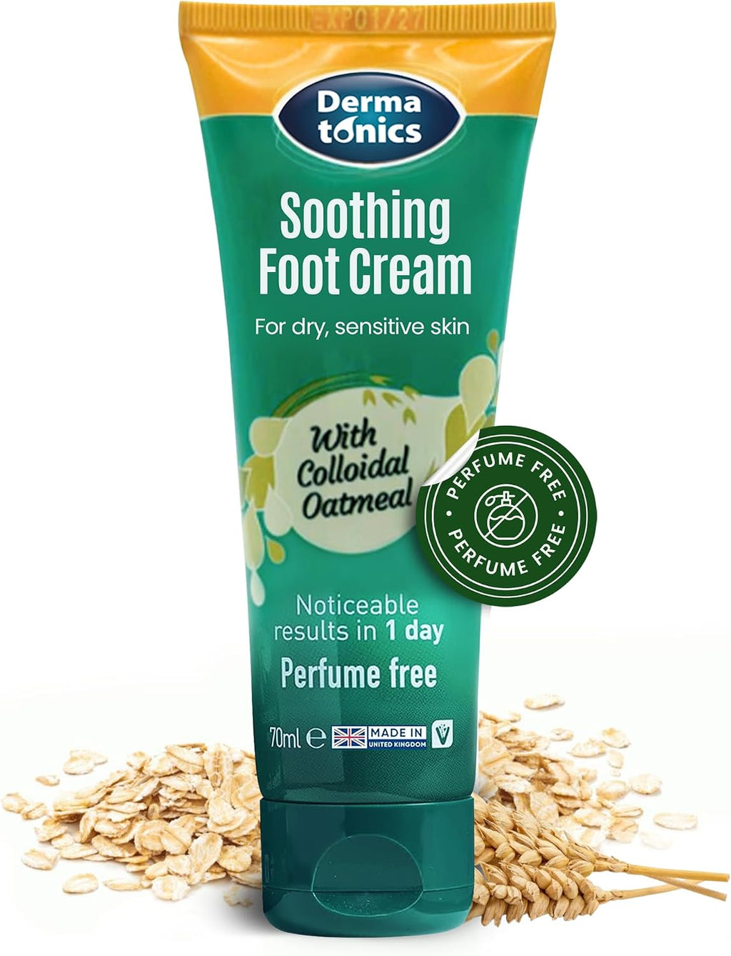Dermatonics Soothing Foot Cream - 10% Urea w/Colloidal Oatmeal, Exfoliating & Softening Balm, Moisturizer for Dry, Cracked Heels & Rough Skin, Rehydrating for Feet, Elbows & Hands - 2.37 fl oz Tube