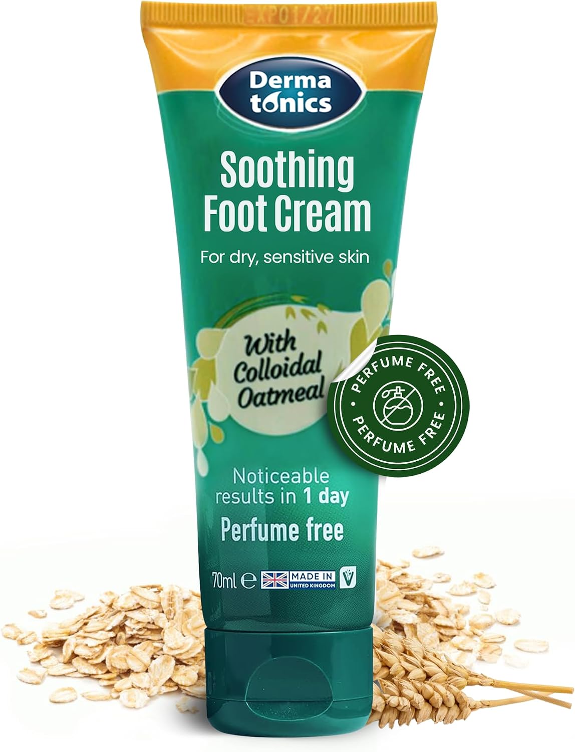 Dermatonics Soothing Foot Cream - 10% Urea w/Colloidal Oatmeal, Exfoliating & Softening Balm, Moisturizer for Dry, Cracked Heels & Rough Skin, Rehydrating for Feet, Elbows & Hands - 2.37 fl oz Tube