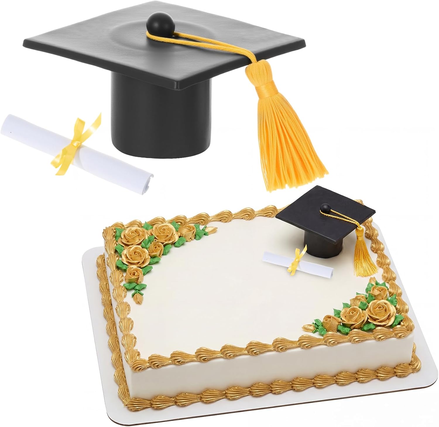 Sureio Graduation Cap Cake Topper with Diploma Decorations Kit Class of 2026 Congrats Grad Cake Decor for Congratulations Graduation Party Decorations Supplies(Black)