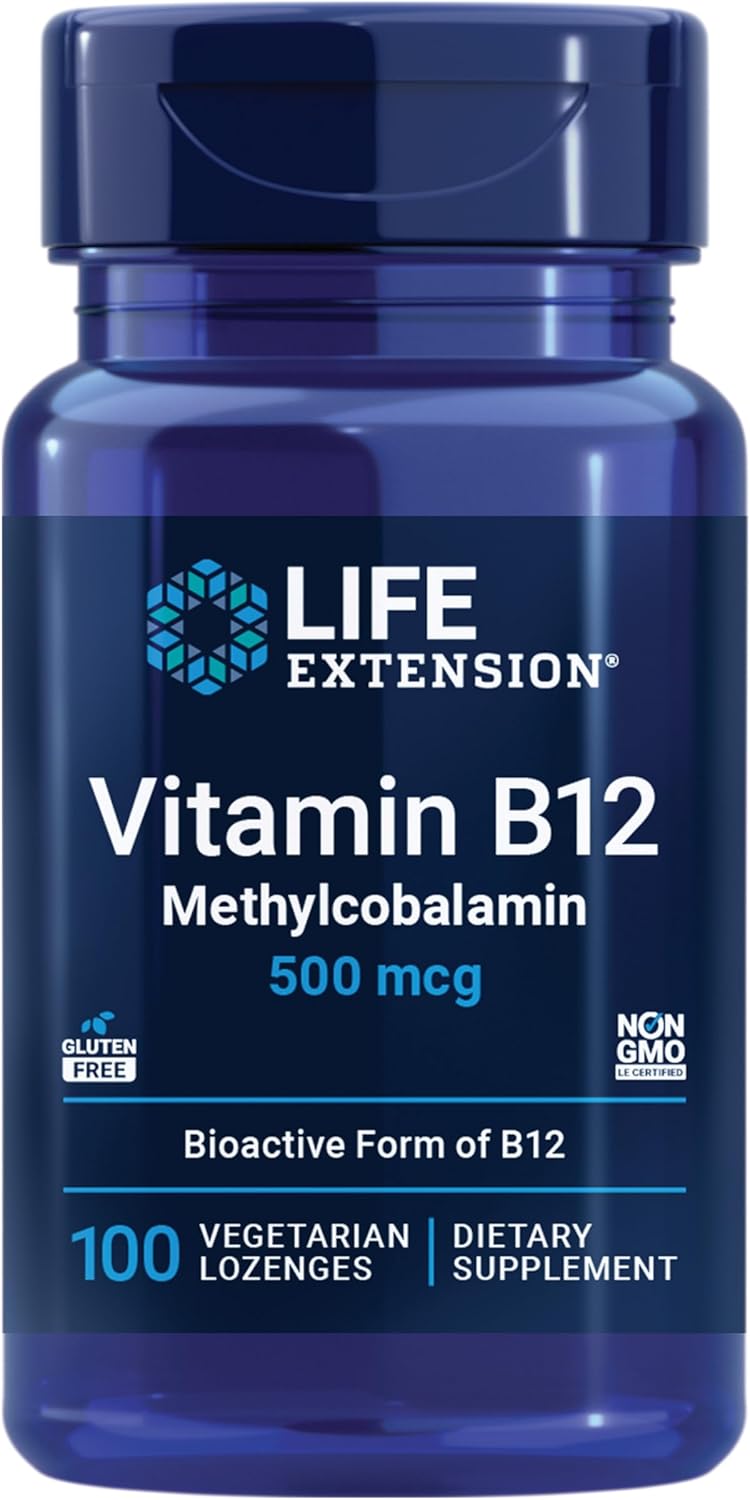 Life Extension Vitamin B12 Methylcobalamin 500mcg - Vitamin B12 Supplement for General Energy and Brain Health - Sugar Free Vegetarian Lozenges Dissolve in Your Mouth - Once Daily - 100 Count