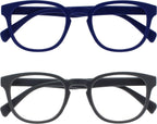 OPULIZE POP Reading Glasses for Women Men,Scratch Resistant Round Matt Frame with Spring Hinges, Blue, Grey +2.50 (Pack of 2)