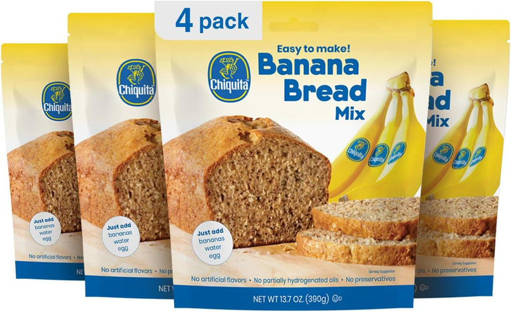 Chiquita™ Banana Bread and Muffin Mix – Moist, Easy-to-Make, No Preservatives - Just Add Bananas, Egg and Water - 13.7 Oz (Pack of 4)