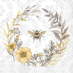 Boston International IHR 3-Ply Cocktail Beverage Paper Napkins, 20-Count, 5 x 5-Inches, Bee Wildflower Wreath