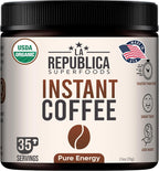 La Republica Organic Instant Coffee – Medium Roast Arabica with Smooth Caramel Notes for Clean Energy – Fair Trade, USA Made – 35 Serving