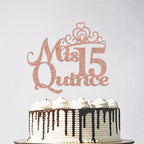 Mis Quince 15 Cake Topper, Feliz 15 Anos Birthday Cake Topper, Happy 15th Birthday Party Decorations Rose Gold Glitter