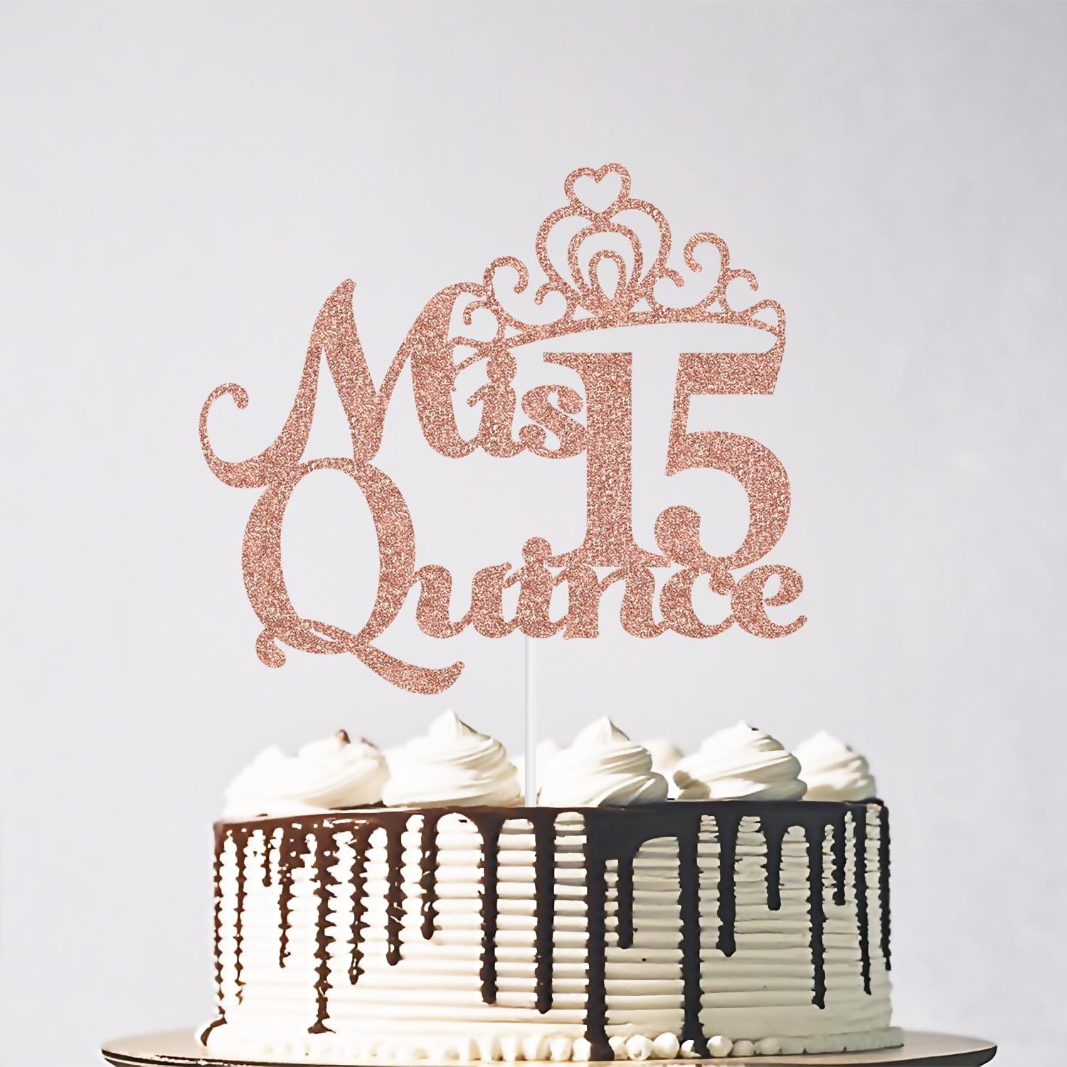 Mis Quince 15 Cake Topper, Feliz 15 Anos Birthday Cake Topper, Happy 15th Birthday Party Decorations Rose Gold Glitter