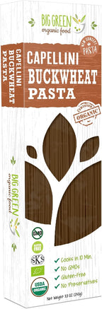 Big Green Organic Food- Organic Buckwheat Capellini, 8.8oz, 100% buckwheat, Gluten-Free, Non-GMO (1 Pack)