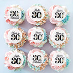 40Pcs Edible Circle Happy 30th Birthday Cupcake Toppers Edible Floral Hello 30 Fabulous Cheers to 30 Cupcake Picks Drink Toppers for Funny Female Floral 30th Birthday Party Decorations