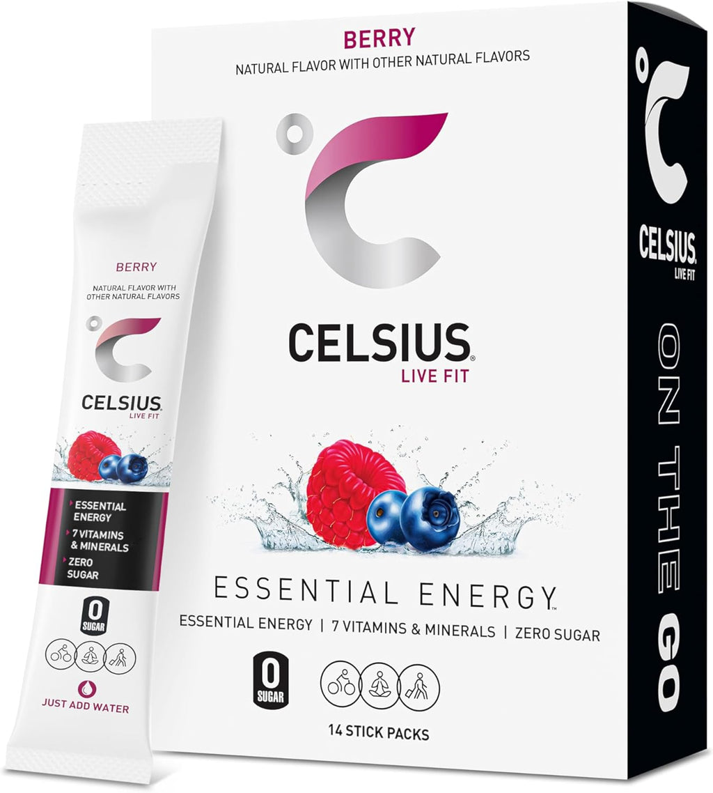 CELSIUS On-The-Go Powder Stick Packs, Zero Sugar (14 Sticks per Pack), Berry, 2.5 Ounce