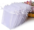 Hopttreely 100PCS Premium Sheer Organza Bags, White Wedding Favor Bags with Drawstring, 4x4.72 Jewelry Gift Bags for Party, Jewelry, Christmas, Festival, Bathroom Soaps, Makeup Organza Favor Bags Easter Gifts
