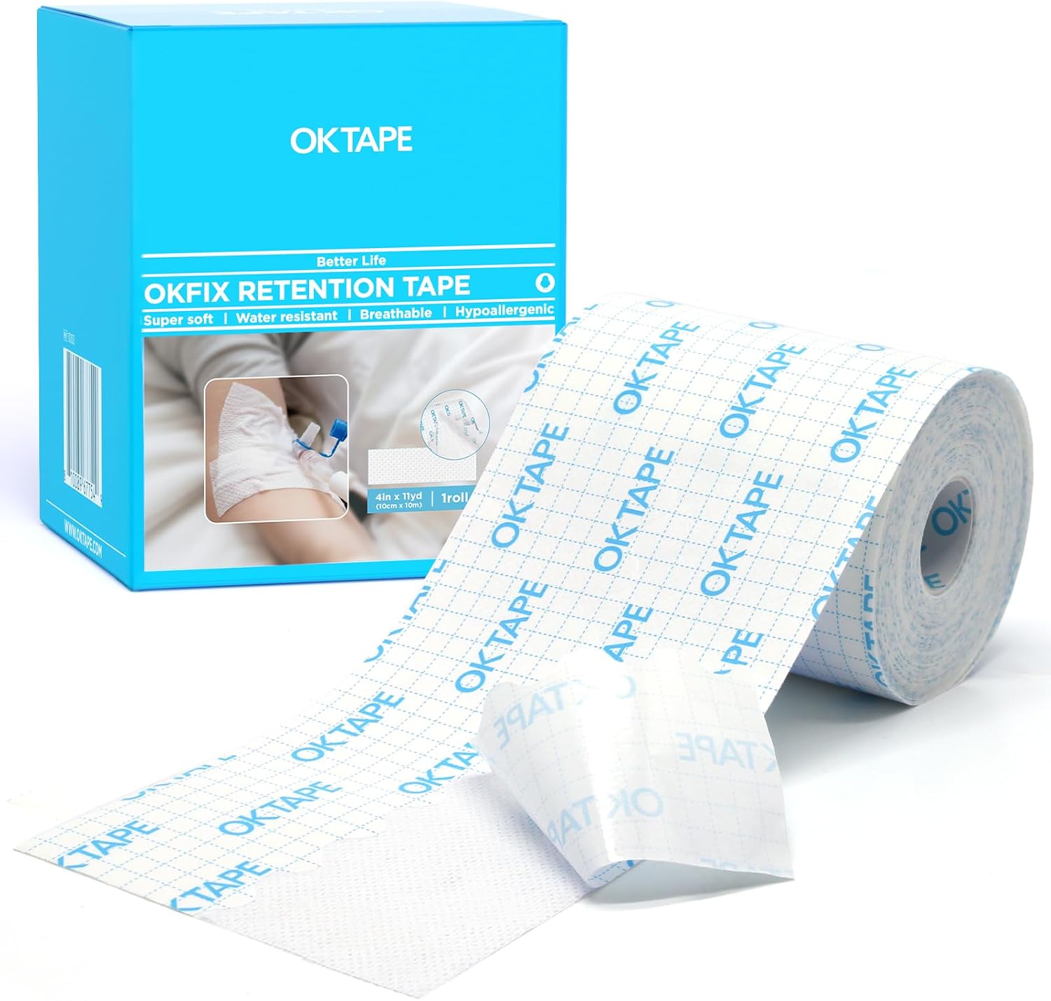 OK TAPE Dressing Retention Tape for Wound Care, Medical Tape for Gauze & Bandage Fixation, Surgical Tape 4" x 11 Yds, Latex-Free Gentle on Sensitive Skin (1 Pack)