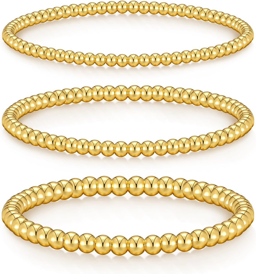 doubgood Gold Bracelets for Women, 5 Piece 14K Gold Plated Bracelet Stack Beaded Ball Jewelry Sets Gifts for Women