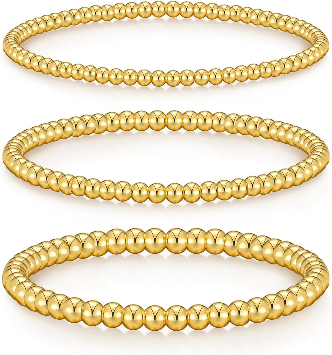doubgood Gold Bracelets for Women, 5 Piece 14K Gold Plated Bracelet Stack Beaded Ball Jewelry Sets Gifts for Women