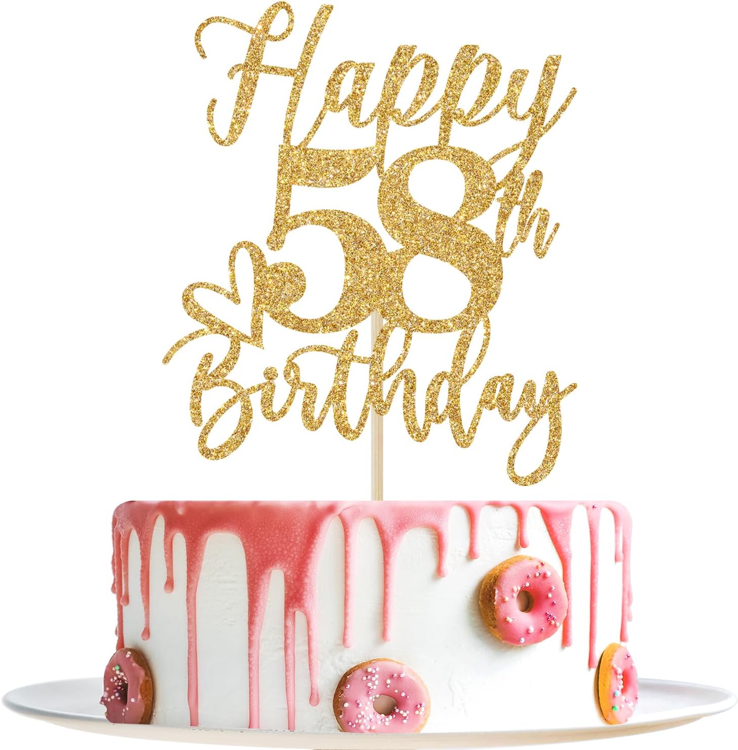 Happy 58th Birthday Cake Topper, 58 Birthday Decorations for Women/Men, Cheers to 58 Years, Hello 58, 58th Happy Birthday Party Decorations Gold Glitter