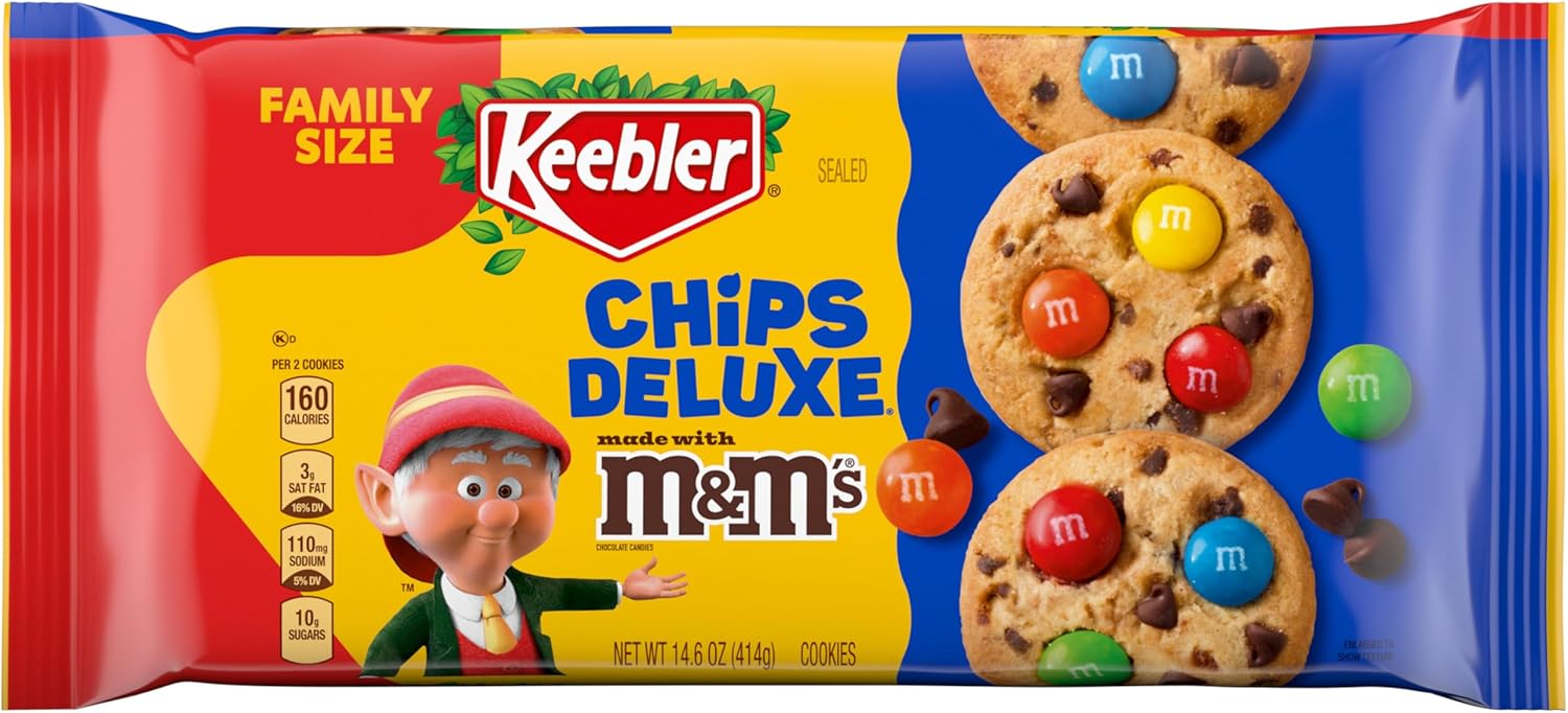 Keebler Chips Deluxe Cookies Made with M&M’s, Chocolate Chip Cookies Made with M&M’s, Family Size, 14.6 oz