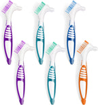 TaShow 6 Pcs Denture Brush Set for False Teeth, Denture Toothbrushes with Double Sided Design, Denture Cleaning Brush with Multi-Layered Soft Bristles and Rubber Anti-Slip Handle, 4 Colors