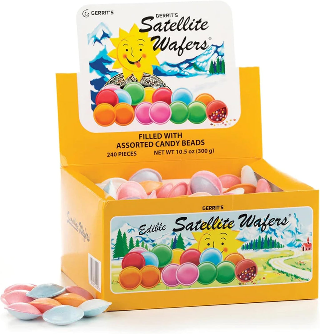Gerrit's Satellite Wafers Candy - Pack of 240 - Filled with Assorted Beads - Light, Crispy, and Nostalgic Flying Saucer Candy Wafers