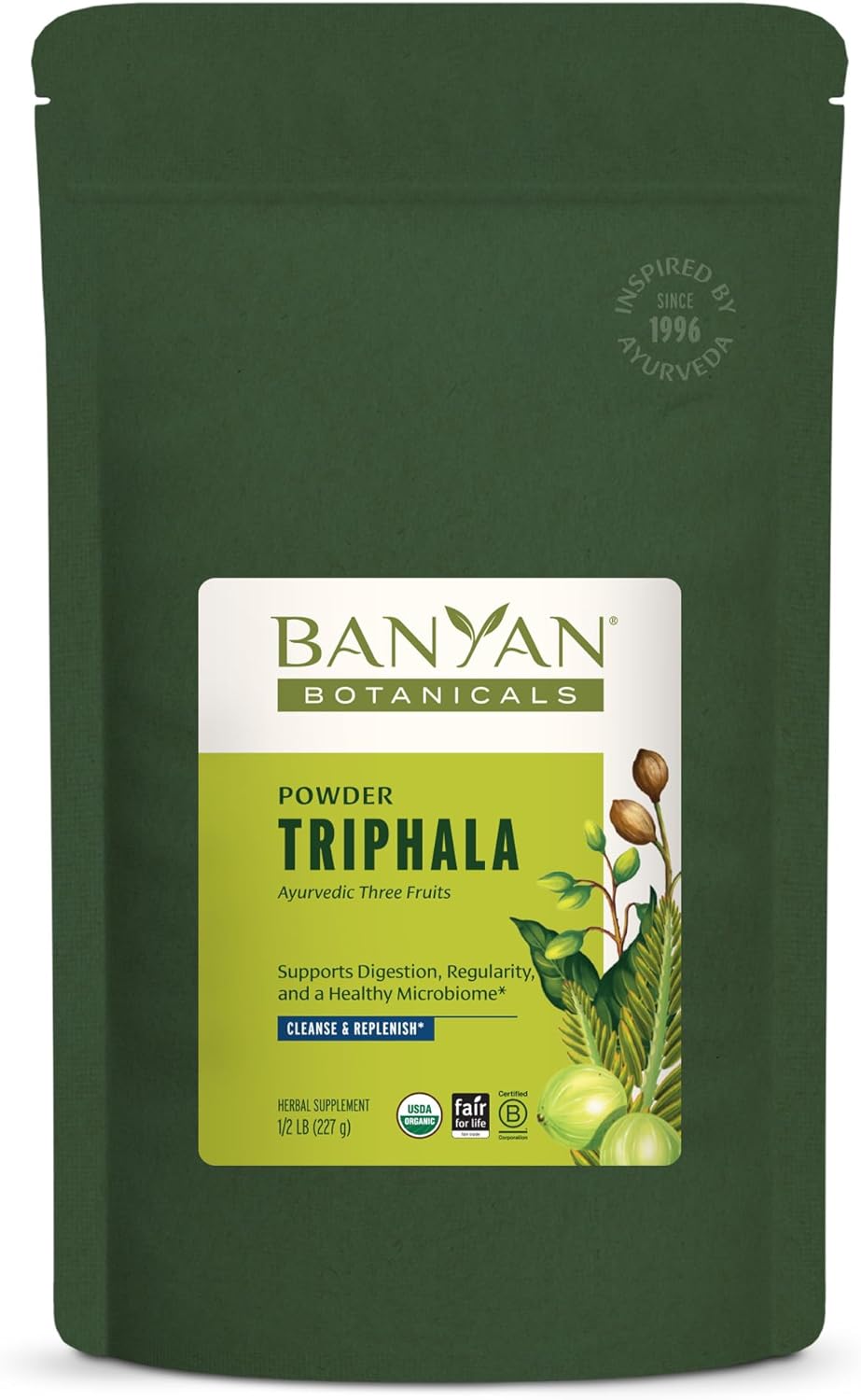 Banyan Botanicals Organic Triphala Powder – Daily Digestive Support & Gentle Colon Cleanse – Pure Amla, Haritaki & Bibhitaki for Gut Microbiome Health & Regularity – 1/2 lb – USDA Organic
