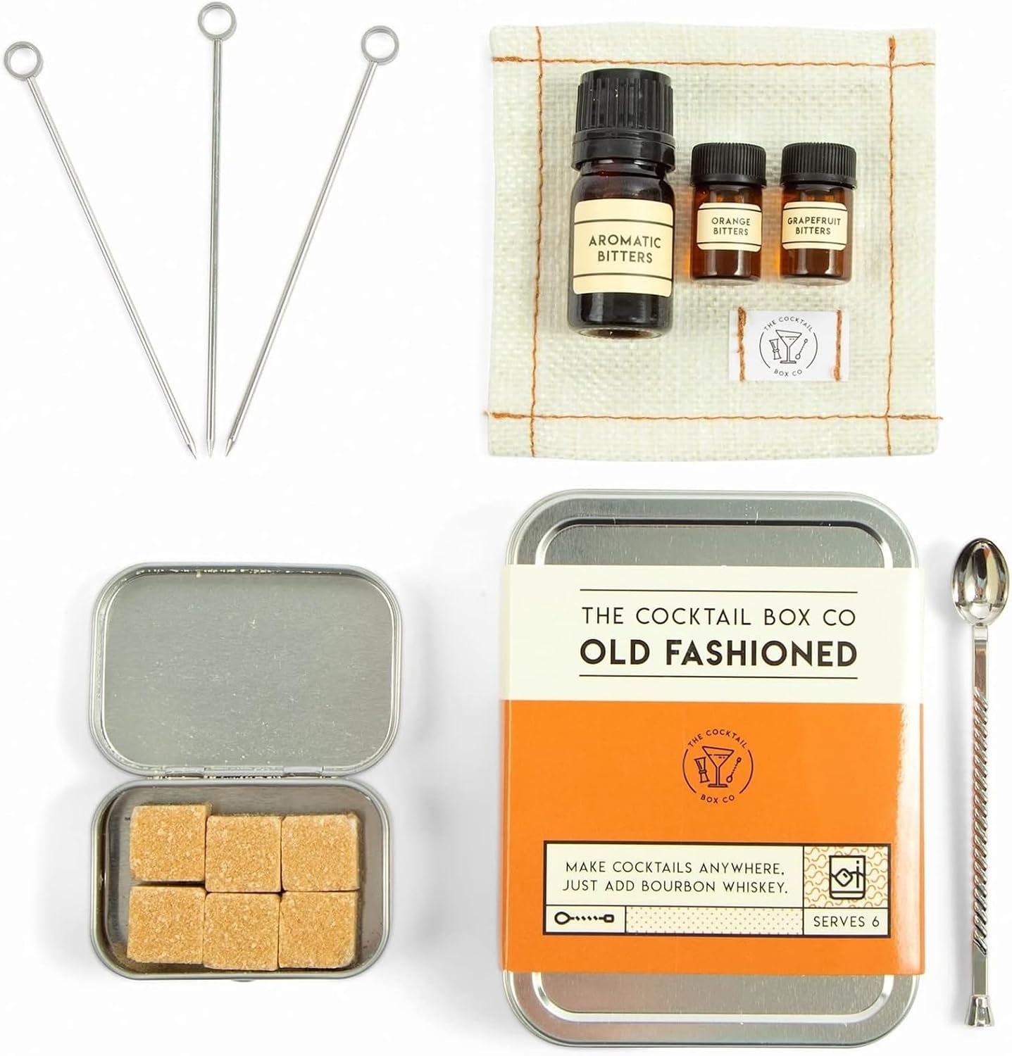 The Cocktail Box Co. Old Fashioned Cocktail Kit - Compact Plane Cocktail Kit for Travel - Includes Bitters & Old Fashioned Cubes - Standard Packaging
