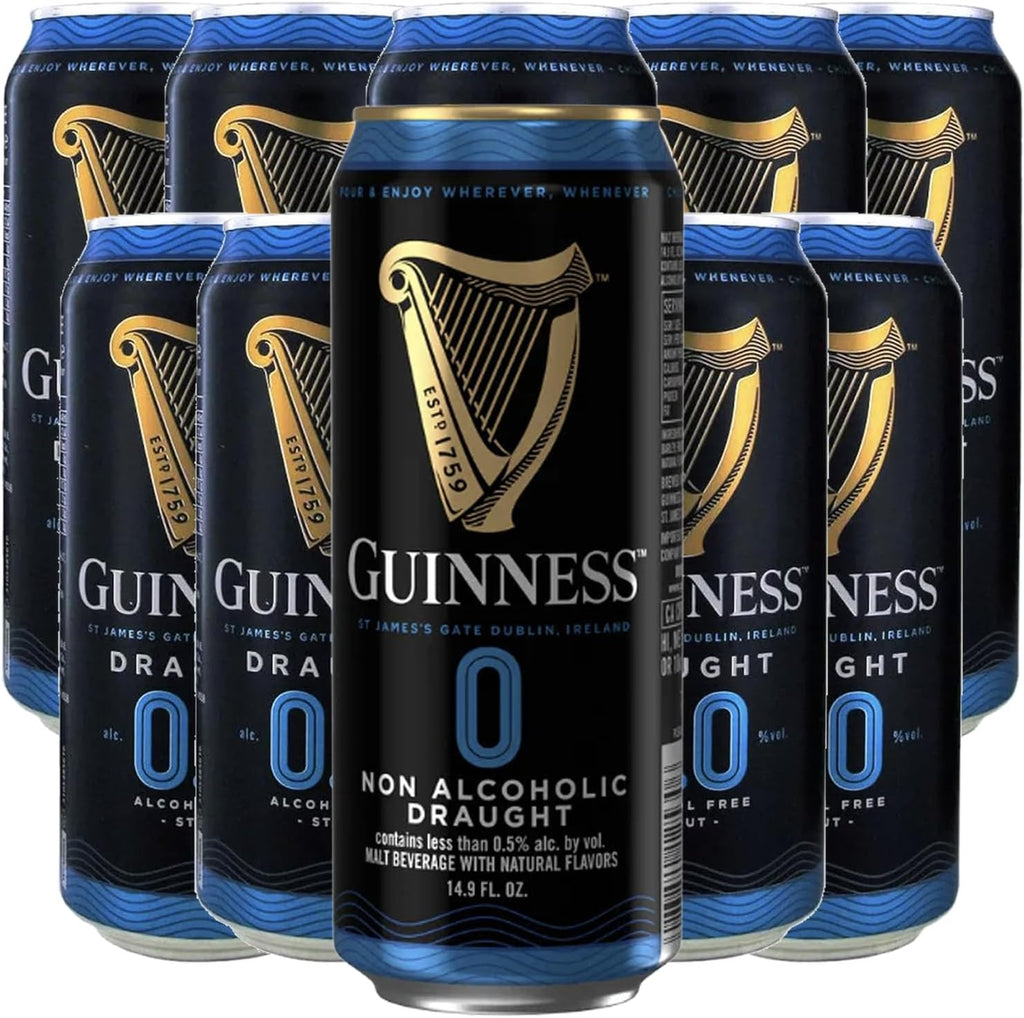 Guinness 0 Zero 10 Pack Non-Alcoholic Draught Stout Beer | 14.9oz Cans | Alcohol-Free Brew