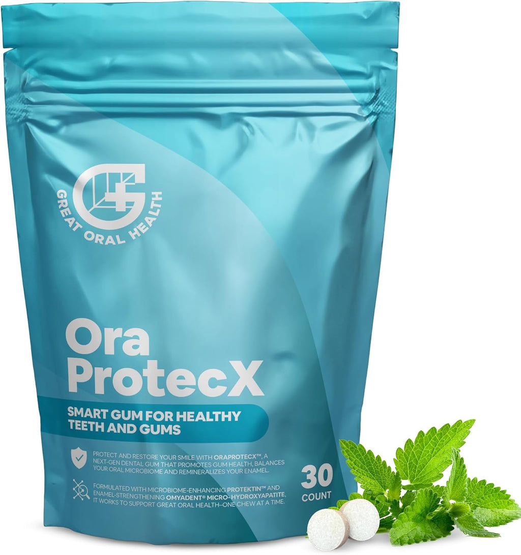 OraProtecX Remineralizing Gum Hydroxyapatite Gum for Bad Breath, Mineralizing Teeth & Dental Health with Protektin & Xylitol Anti Cavity Protection, Aspartame & Sugar Free, Natural Mint Flavor, 30 ct.