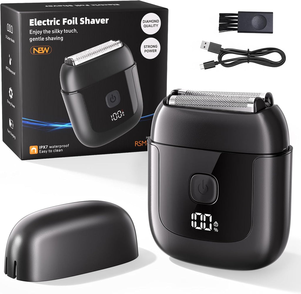 Electric Foil Shavers for Men: Mini Electric Razor with 3 Floating Blades, IPX7 Waterproof Foil Shaver, USB-C Rechargeable Shavers for Men with Travel Lock, Compact Grooming Gift for Home & Travel