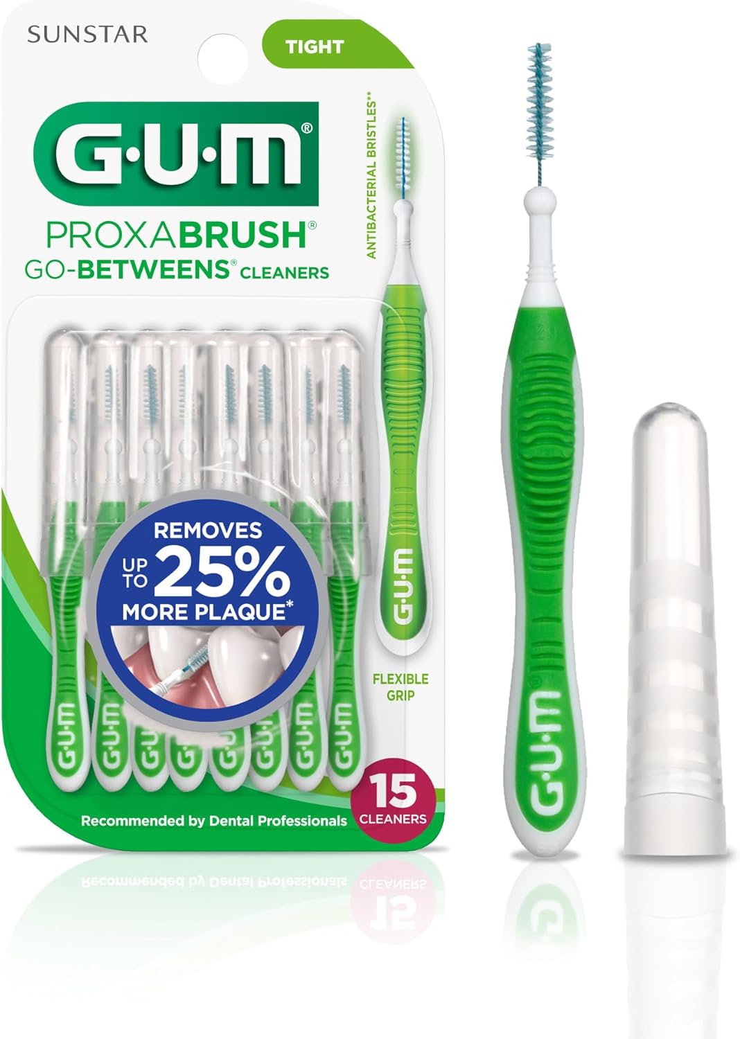 GUM Proxabrush Go-Betweens - Tight - Interdental Brushes - Soft Bristled Dental Picks for Plaque Removal Health - Safe for Braces & Dental Devices, 15 Count