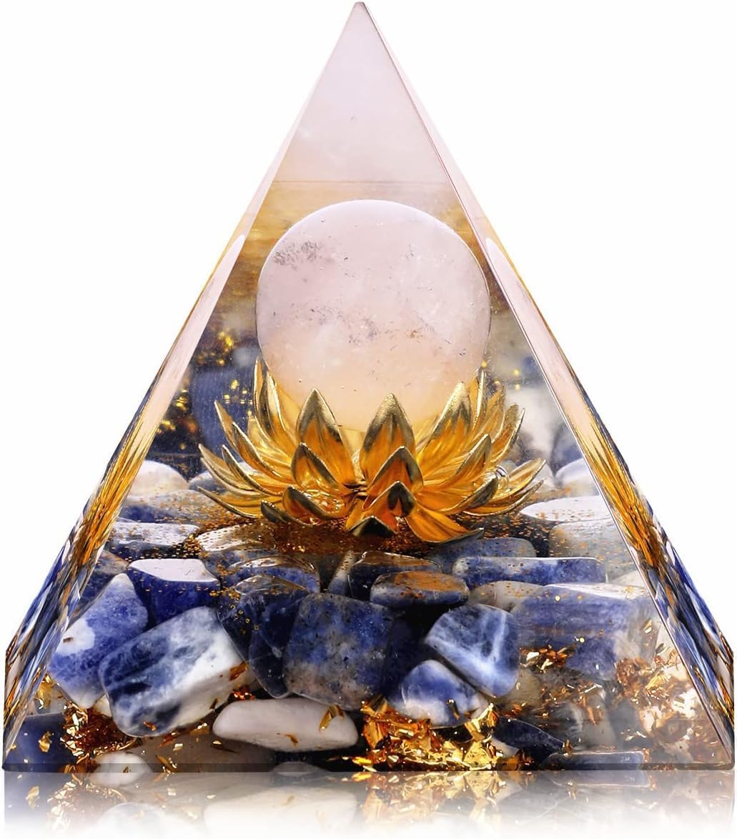 Flower of Life Orgone Pyramid for Positive Energy, Orgonite Rose Quartz&Sodalite Healing Crystal Pyramids for Reduce Stress Chakra Reiki Healing Meditation Attracts Lucky and Success