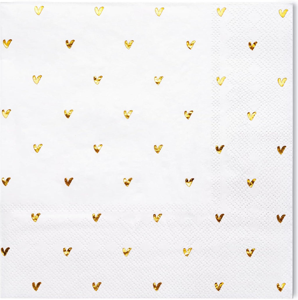 WRAPAHOLIC 50Pcs Valentine's Day Paper Napkins - 3-Ply Glold Foil Heart Disposable Luncheon Napkins for Happy Valentines Day Tableware Party Supplies - 6.5 x 6.5 In