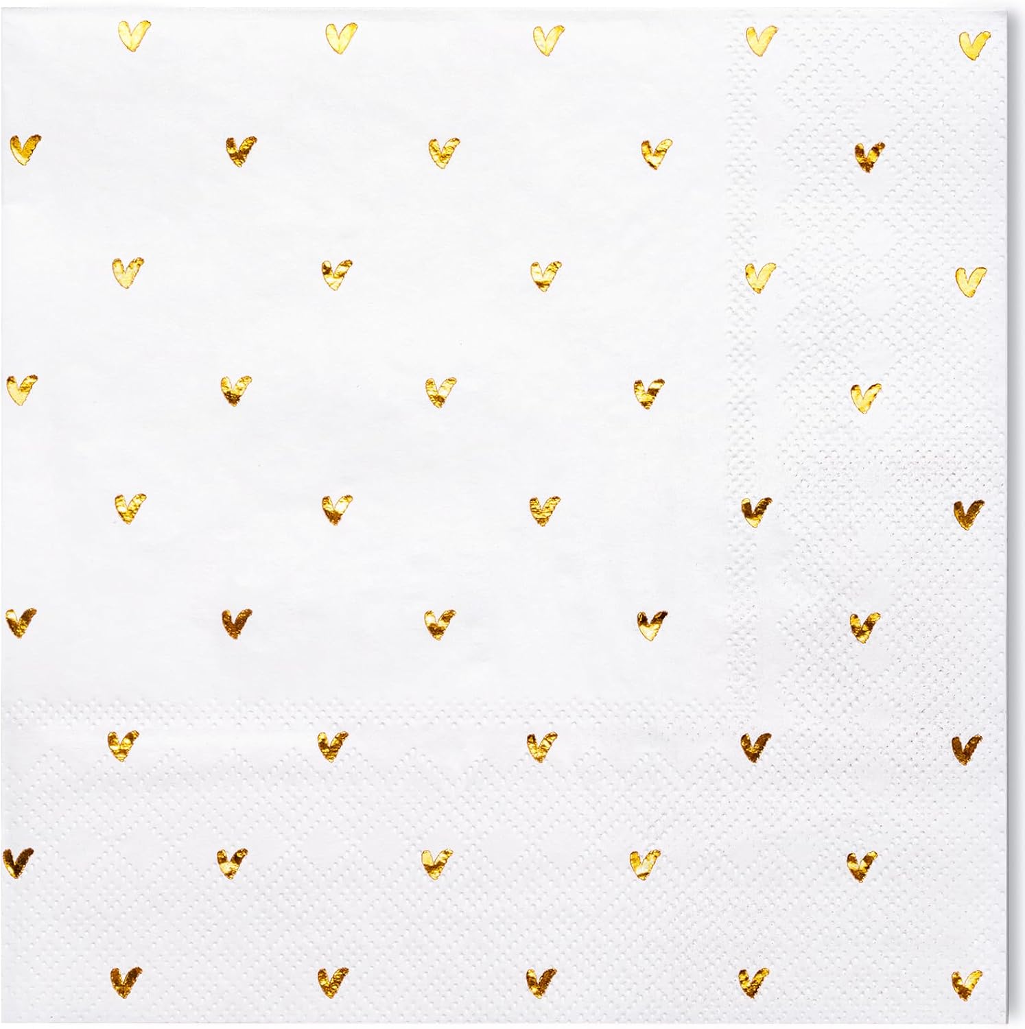 WRAPAHOLIC 50Pcs Valentine's Day Paper Napkins - 3-Ply Glold Foil Heart Disposable Luncheon Napkins for Happy Valentines Day Tableware Party Supplies - 6.5 x 6.5 In