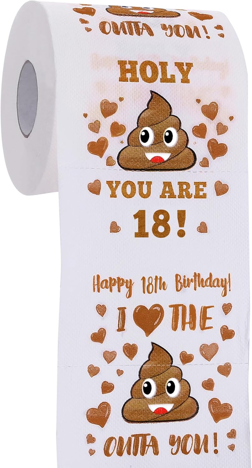 18th Birthday Gifts for Boy or Girl - Happy Prank Toilet Paper - 18th Birthday Decorations, Party Supplies Favors - Novelty Bday Present for Him, Her, Friends - 18 Year Old Funny Gift for Guys - Brown