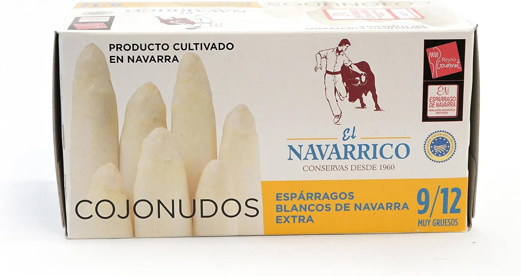 Extra Thick White Asparagus by El Navarrico – Premium Spanish Cojonudos Asparagus, Smooth & Tender, 9-12 per Can