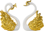 2 Pcs Romantic Swan Topper Figurines – Crowned Couple Swans for Wedding Cakes, Anniversary Parties, Birthday Celebrations, Creative Home & Car Decorations, Collectibles & DIY Craft Projects（ Gold ）