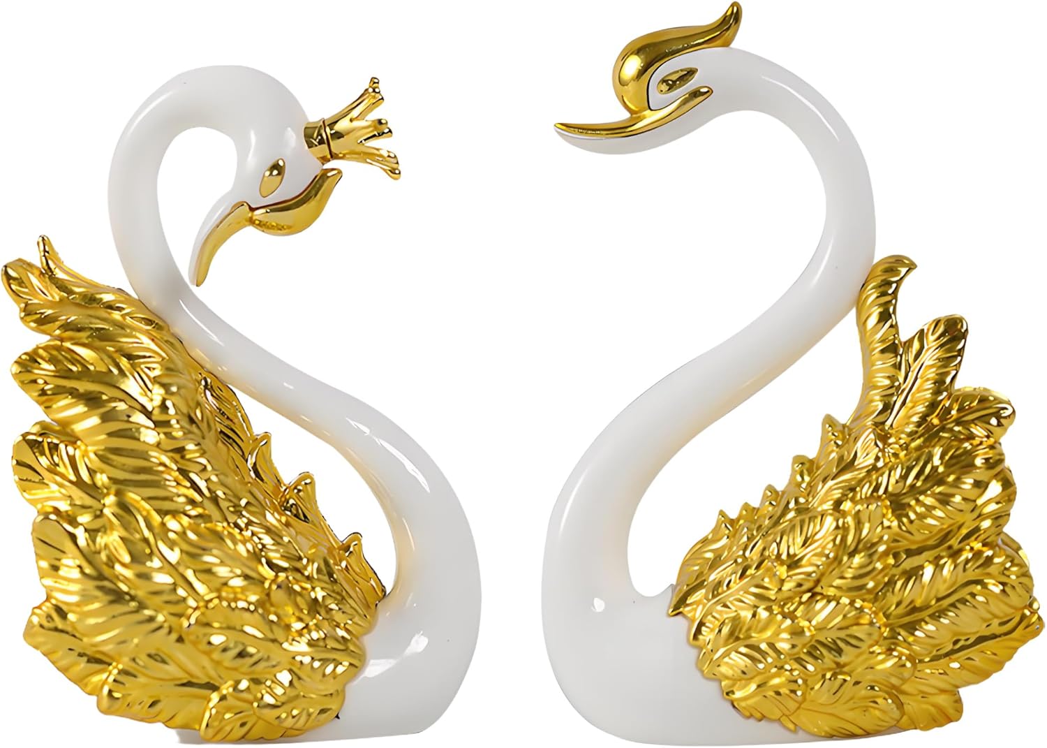 2 Pcs Romantic Swan Topper Figurines – Crowned Couple Swans for Wedding Cakes, Anniversary Parties, Birthday Celebrations, Creative Home & Car Decorations, Collectibles & DIY Craft Projects（ Gold ）