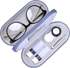 Muf 2 in 1 Double Sided Portable Contact Lens Case and Eyeglasses Case,Dual Use Design with Built-in Mirror,Tweezer and Contact Lens Solution Bottle Included for Travel Kit,Grey