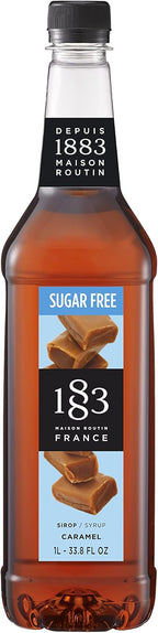 1883 Sugar Free Caramel Syrup for Drinks, Made in France, 1 Liter Plastic Bottle