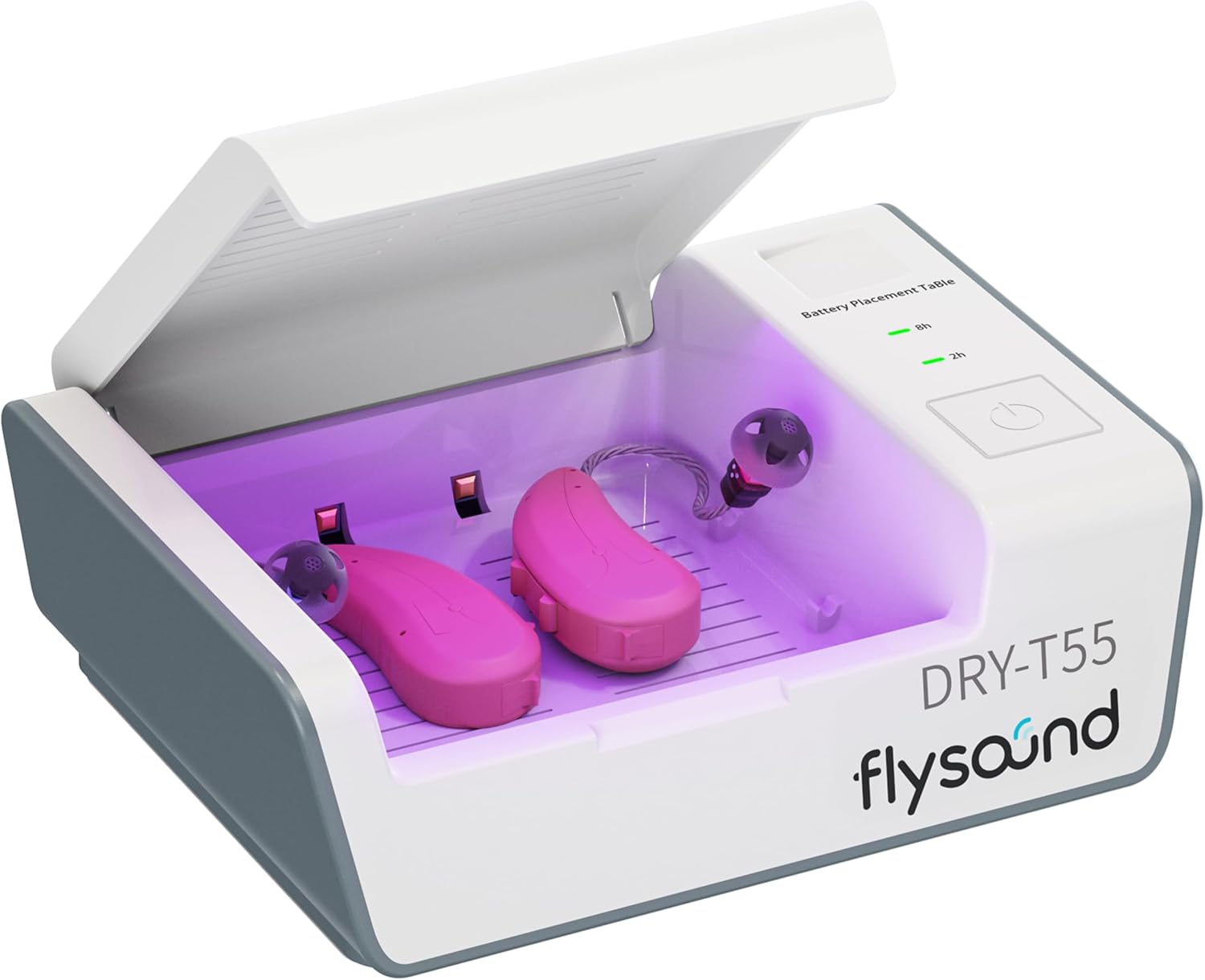 FLYSOUND Hearing Aid Dryer Dehumidifier, Dual Mode Drying Selection, Hearing Aid Drying Box Cleaning Kit, Removes Sweat & Moisture for Hearing Aids,Amplifiers,Earbuds (White)