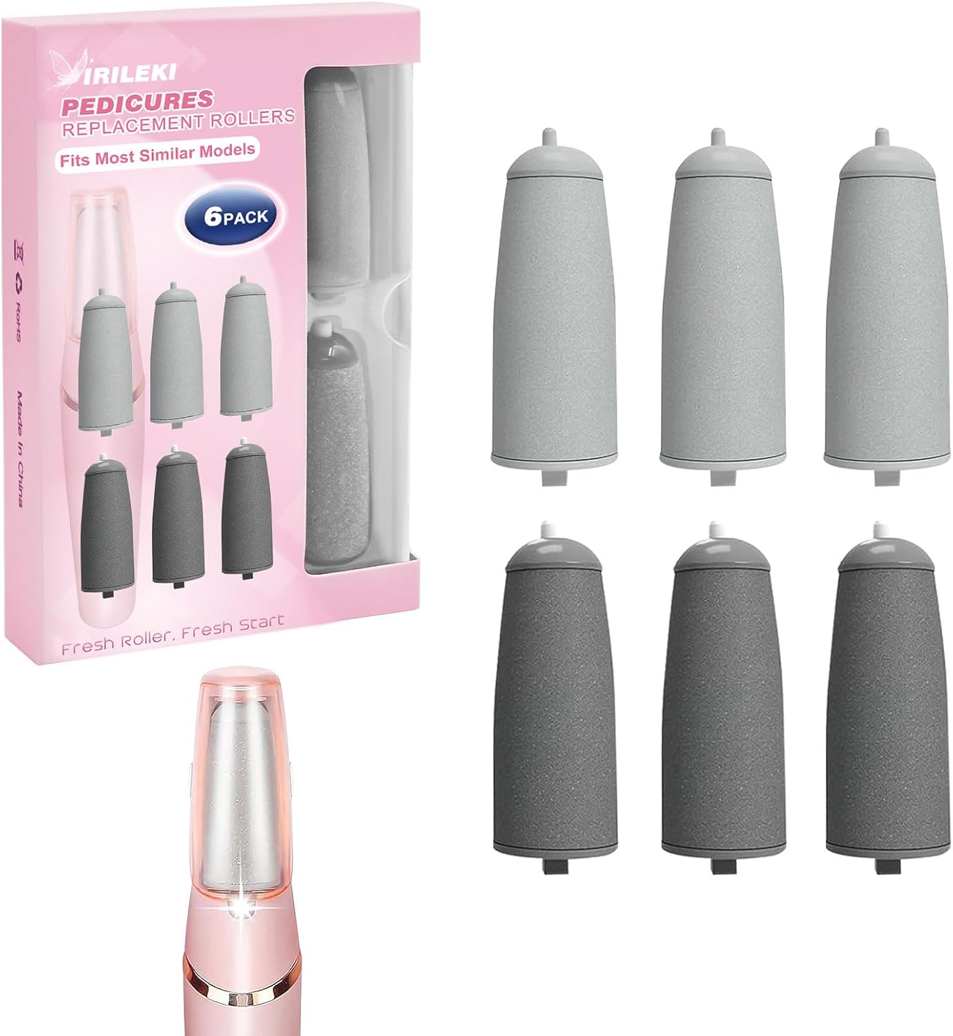 6 Pcs Pedicures Replacement Heads for Flawless Pedi, Electric Tool Foot File, Electric Callus Remover Pedi Replacement Roller Head fit Finishing Touch(Compatible with Most Similar Models)