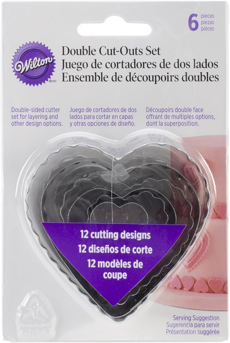 Wilton 6-Piece Nesting Fondant Double Sided Cut Out Cutters, Hearts,Silver