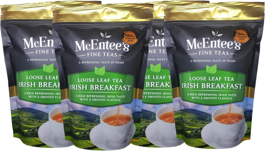 McEntee's Irish Breakfast Tea (Pack of 4) - 250g Refill Bags - Expertly Blended in Ireland. A Traditional Irish Blend of Ceylon and Assam tea's Delivering That Taste of Home.