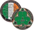 MYRECOVERYSTORE AA Irish Shamrock Sobriety Chip 1–50 Years – Heavy Anniversary Coin with Gaelic Prayer