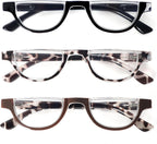 DXYXYO Half Moon Reading Glasses for Women, 3 Pack Small Semi Frame Readers with Spring Hinge Blue Light Blocking