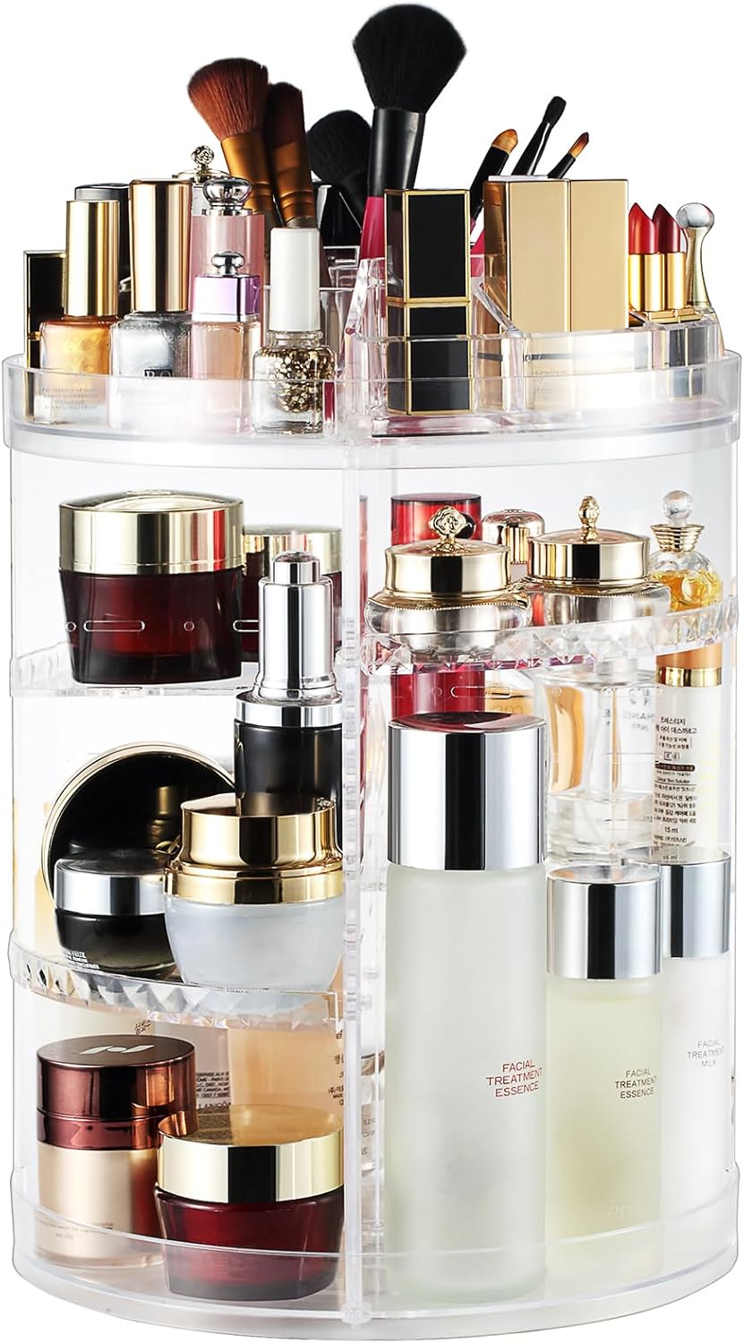 AMEITECH Makeup Organizer, 360 Degree Rotating Adjustable Cosmetic Storage Display Case with 8 Layers Large Capacity, Fits cosmetics, Makeup Brushes, Lipsticks and More, Clear
